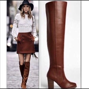 CHOCOLATE OTK BOOT CHUNKY STACKED HEEL